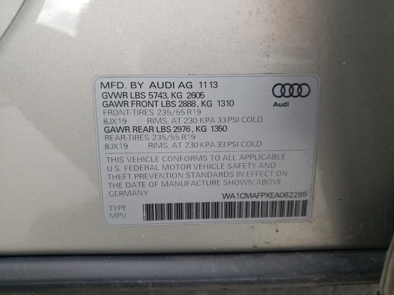 Photo 10 from auction – 2014 AUDI Q5 TDI PRE with VIN WA1CMAFPXEA062285