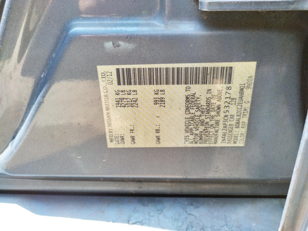 Photo 10 from auction – 2012 NISSAN ALTIMA BAS with VIN 1N4AL2AP3CN532178