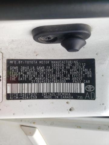 Photo 10 from auction – 2012 TOYOTA COROLLA BA with VIN 2T1BU4EE6CC885999