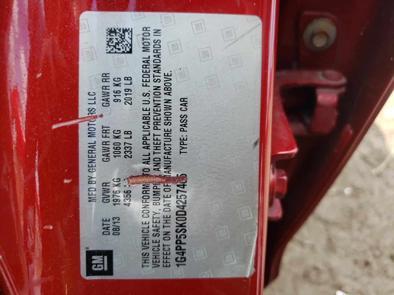 Photo 10 from auction – 2013 BUICK VERANO with VIN 1G4PP5SK0D4257465