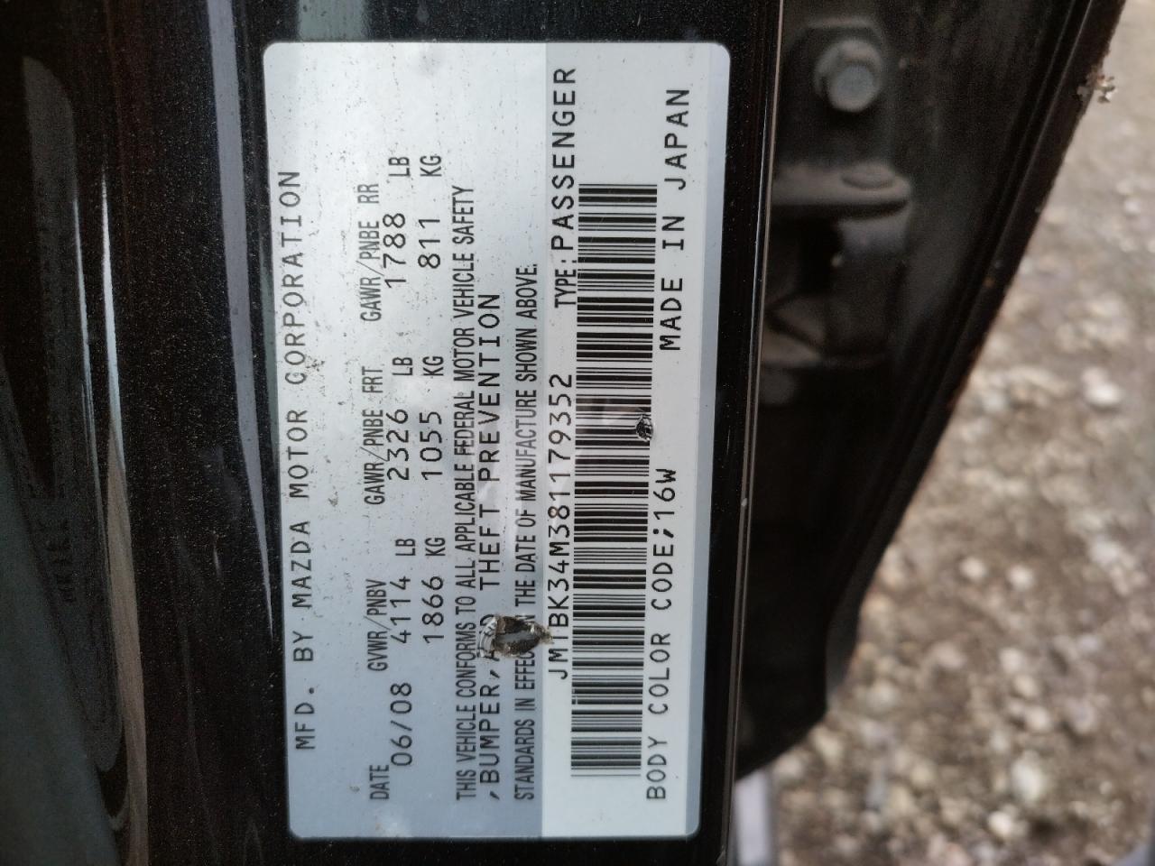 Photo 10 from auction – 2008 MAZDA SPEED 3 with VIN JM1BK34M381179352