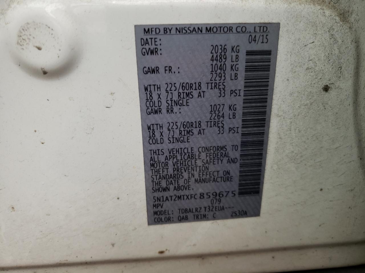 Photo 10 from auction – 2015 NISSAN ROGUE S with VIN 5N1AT2MTXFC859675