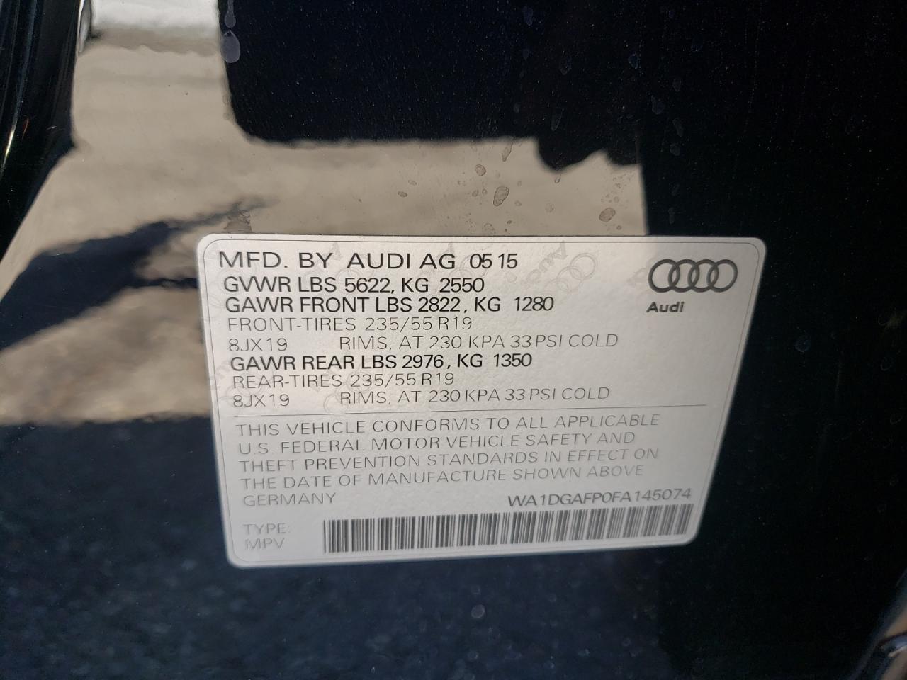 Photo 10 from auction – 2015 AUDI Q5 PREMIUM with VIN WA1DGAFP0FA145074