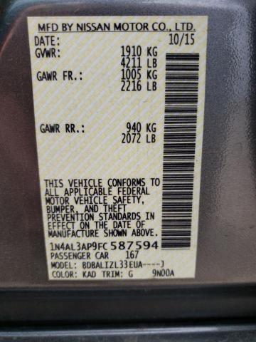 Photo 10 from auction – 2015 NISSAN ALTIMA 2.5 with VIN 1N4AL3AP9FC587594