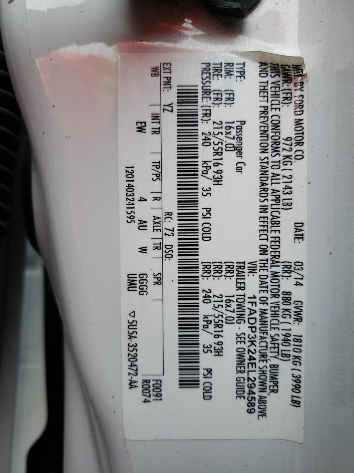 Photo 10 from auction – 2014 FORD FOCUS SE with VIN 1FADP3K24EL294589
