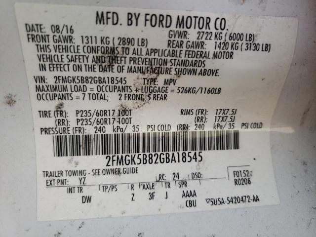 Photo 10 from auction – 2016 FORD FLEX SE with VIN 2FMGK5B82GBA18545