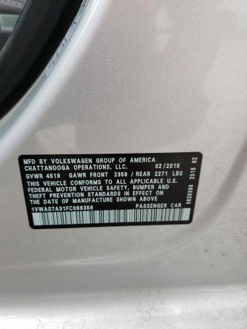 Photo 10 from auction – 2015 VOLKSWAGEN PASSAT S with VIN 1VWAS7A31FC068358