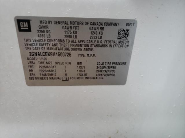 Photo 10 from auction – 2017 CHEVROLET EQUINOX LT with VIN 2GNALCEK9H1600725