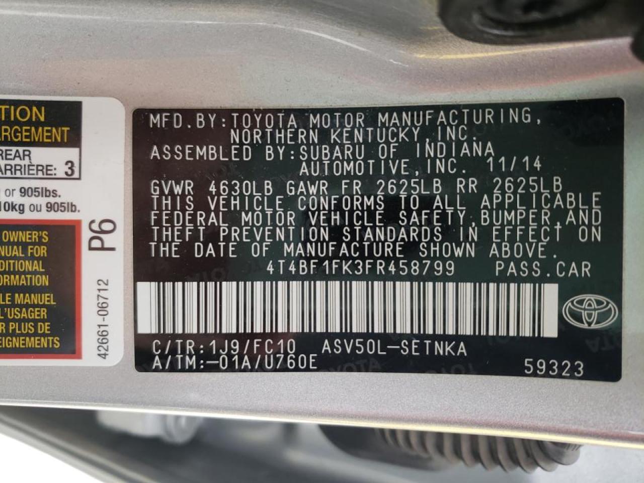 Photo 10 from auction – 2015 TOYOTA CAMRY LE with VIN 4T4BF1FK3FR458799