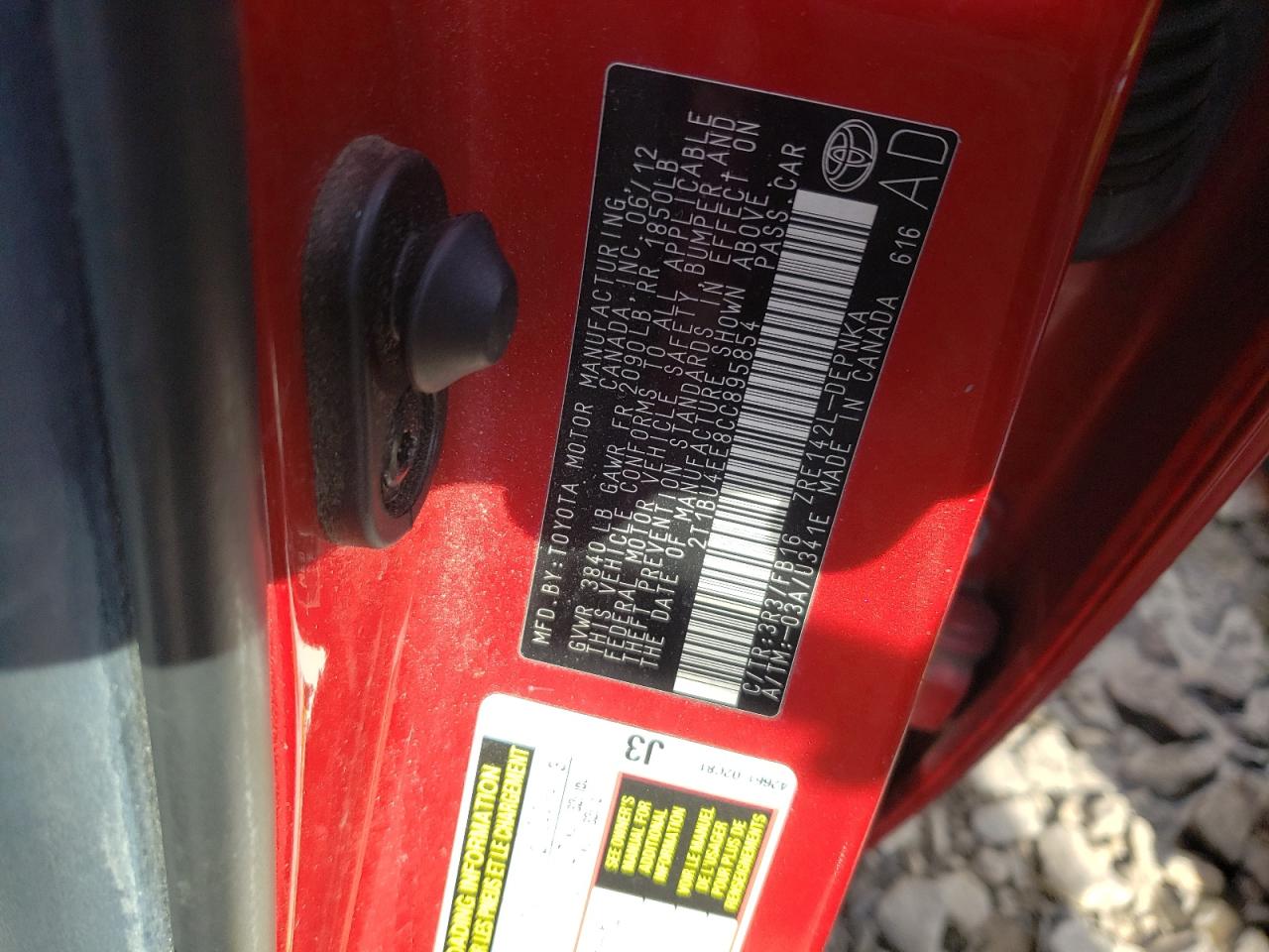 Photo 10 from auction – 2012 TOYOTA COROLLA BA with VIN 2T1BU4EE8CC895854