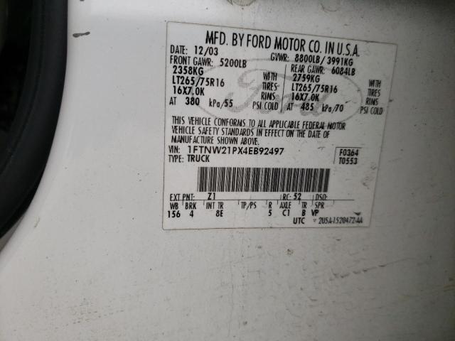 Photo 10 from auction – 2004 FORD F250 SUPER with VIN 1FTNW21PX4EB92497
