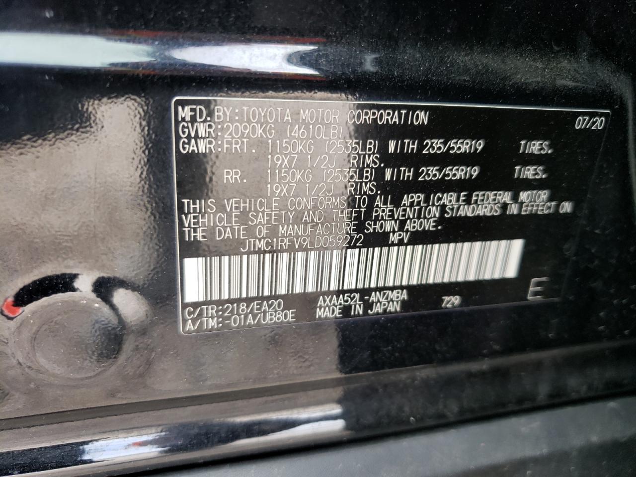Photo 10 from auction – 2020 TOYOTA RAV4 XLE P with VIN JTMC1RFV9LD059272