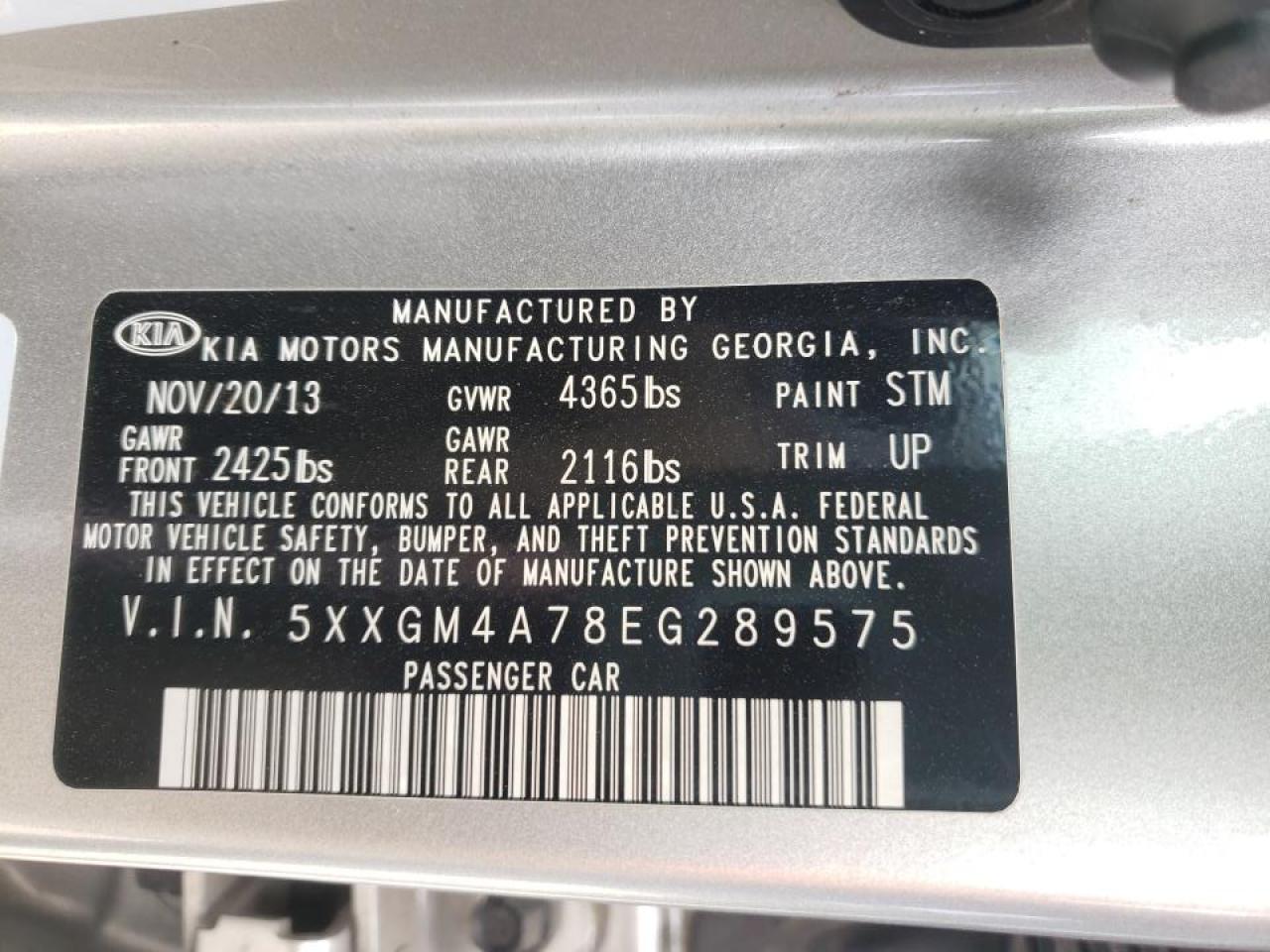 Photo 10 from auction – 2014 KIA OPTIMA LX with VIN 5XXGM4A78EG289575
