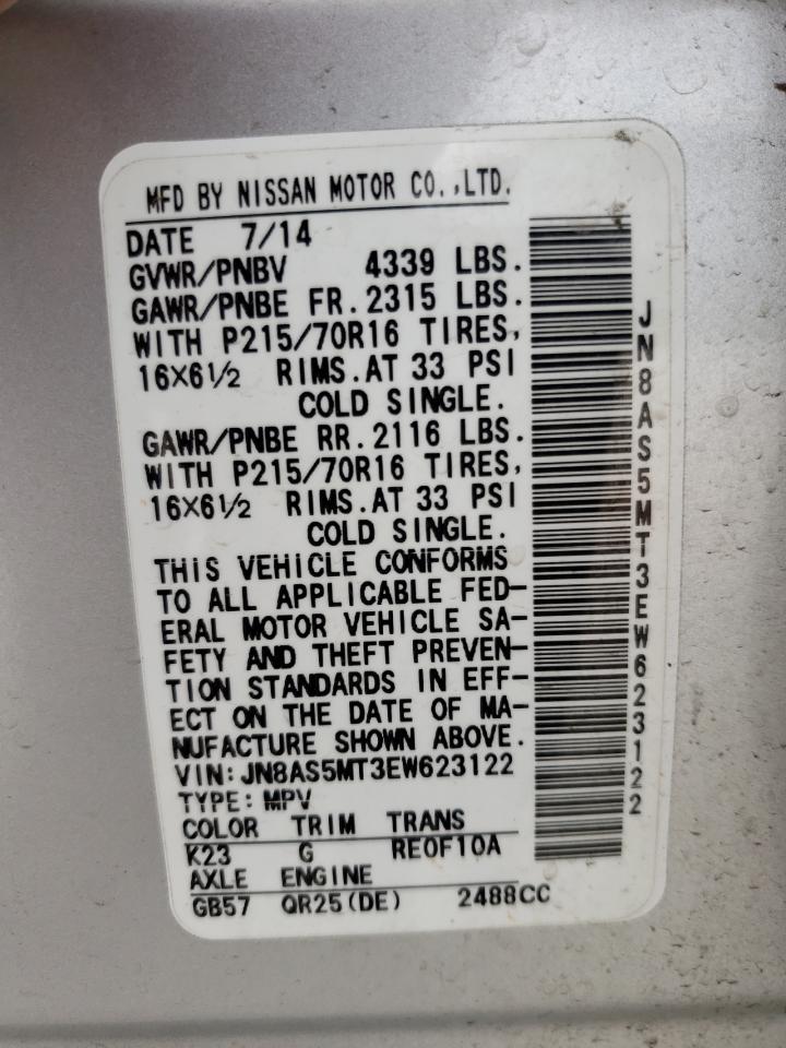 Photo 10 from auction – 2014 NISSAN ROGUE SELE with VIN JN8AS5MT3EW623122