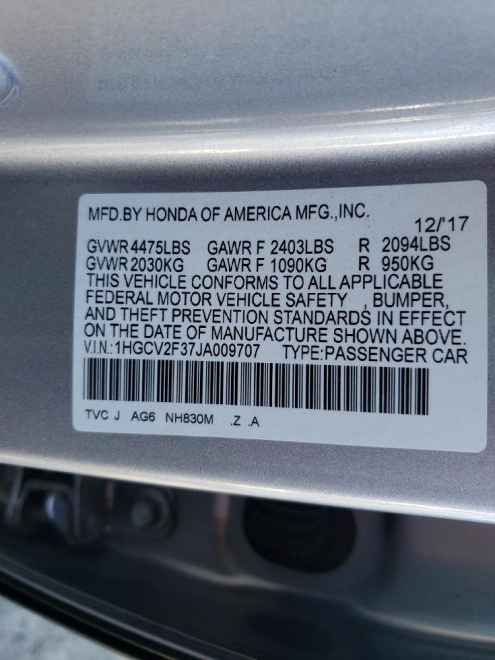 Photo 10 from auction – 2018 HONDA ACCORD SPO with VIN 1HGCV2F37JA009707