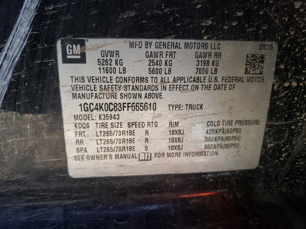 Photo 10 from auction – 2015 CHEVROLET SILVERADO with VIN 1GC4K0C83FF665610