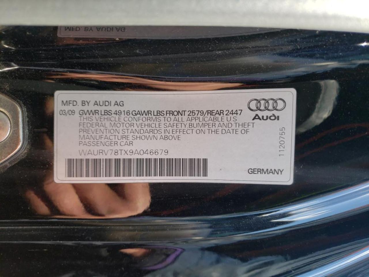 Photo 10 from auction – 2009 AUDI S5 QUATTRO with VIN WAURV78TX9A046679