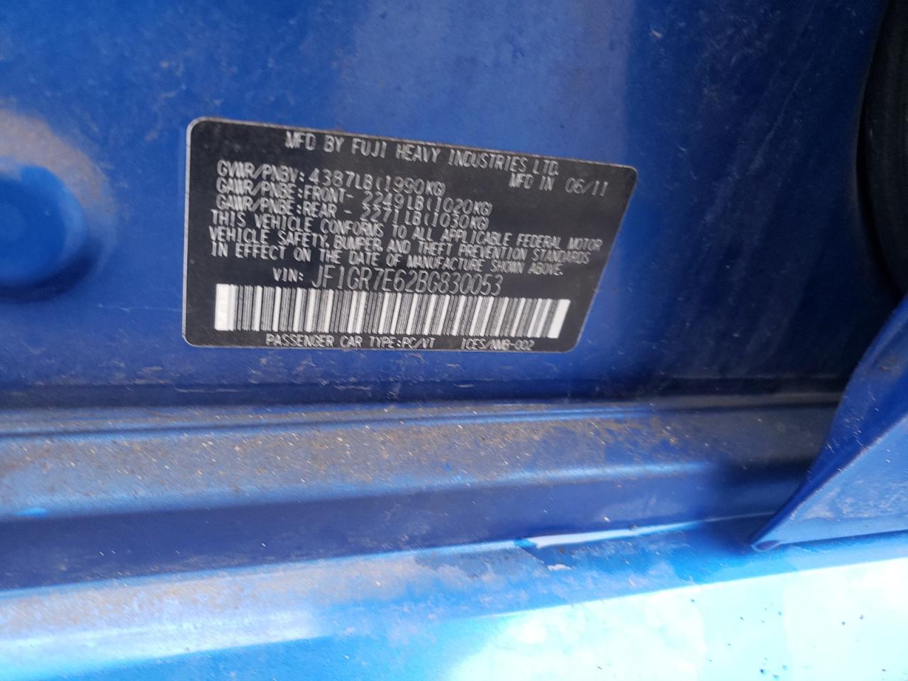 Photo 10 from auction – 2011 SUBARU IMPREZA WR with VIN JF1GR7E62BG830053