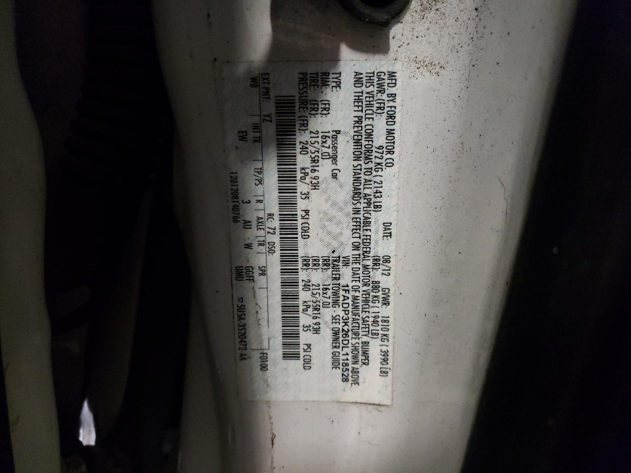 صورة رقم 10 من المزاد - 2013 FORD FOCUS SE مع VIN 1FADP3K26DL118528