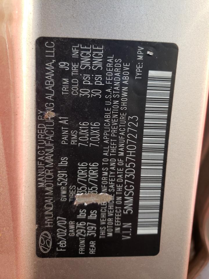Photo 10 from auction – 2007 HYUNDAI SANTA FE G with VIN 5NMSG73D57H072723