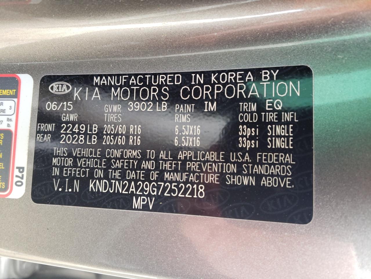 Photo 10 from auction – 2016 KIA SOUL with VIN KNDJN2A29G7252218