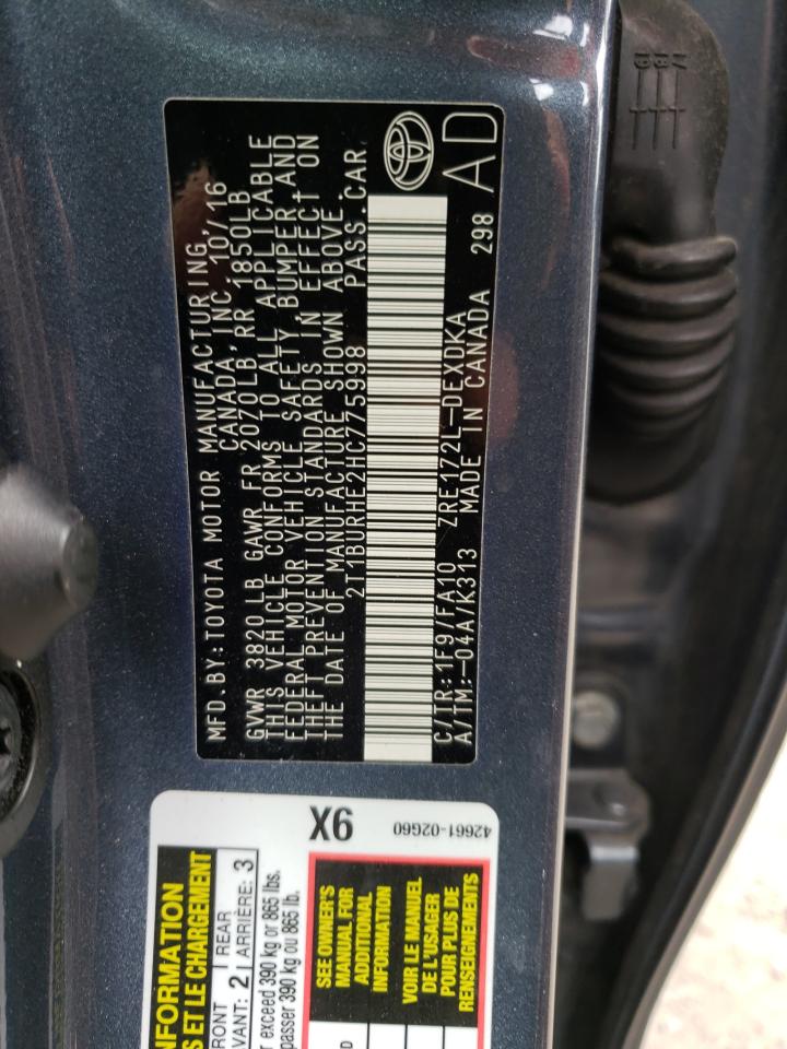 Photo 10 from auction – 2017 TOYOTA COROLLA L with VIN 2T1BURHE2HC775998