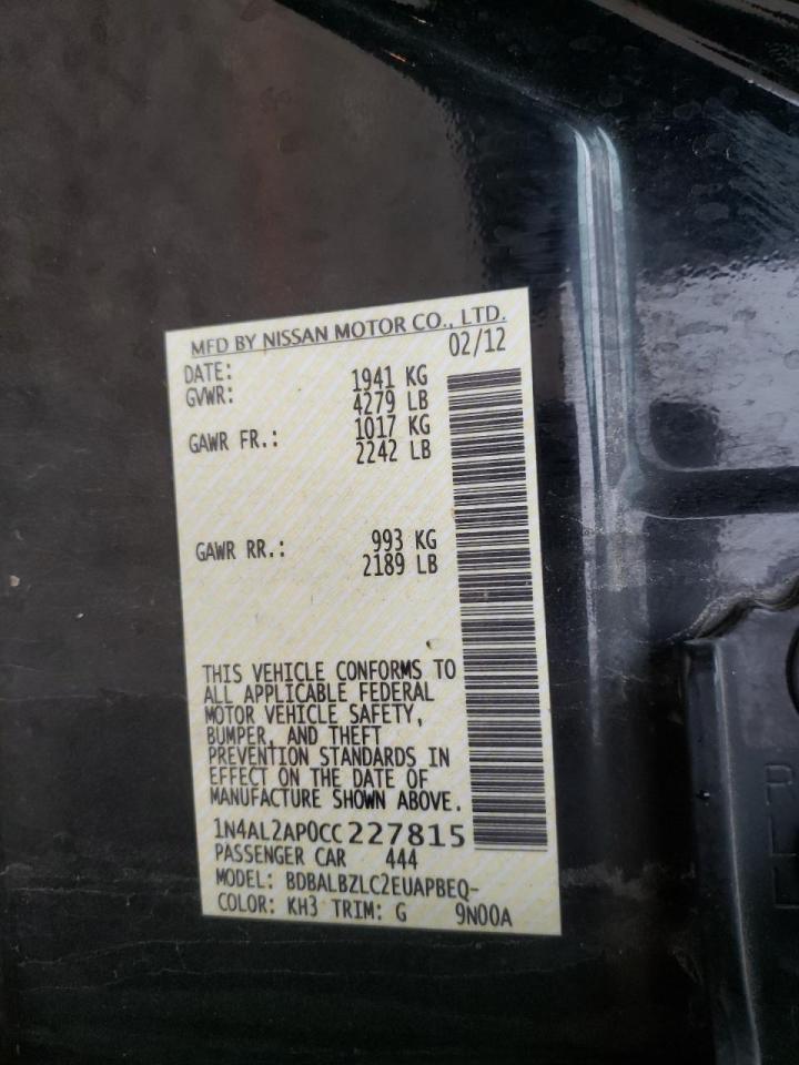 Photo 10 from auction – 2012 NISSAN ALTIMA BAS with VIN 1N4AL2AP0CC227815