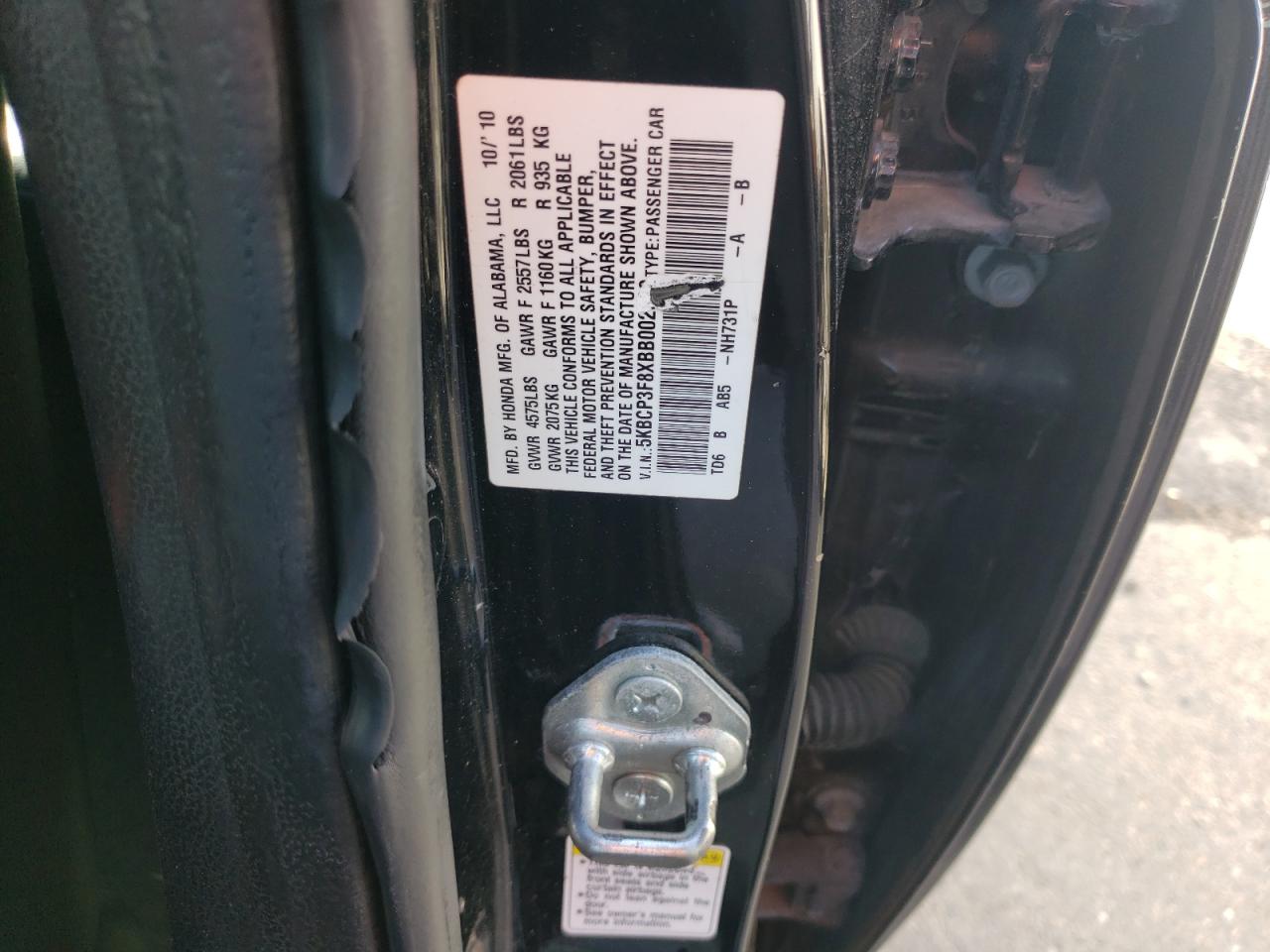 Photo 10 from auction – 2011 HONDA ACCORD EXL with VIN 5KBCP3F8XBB002822