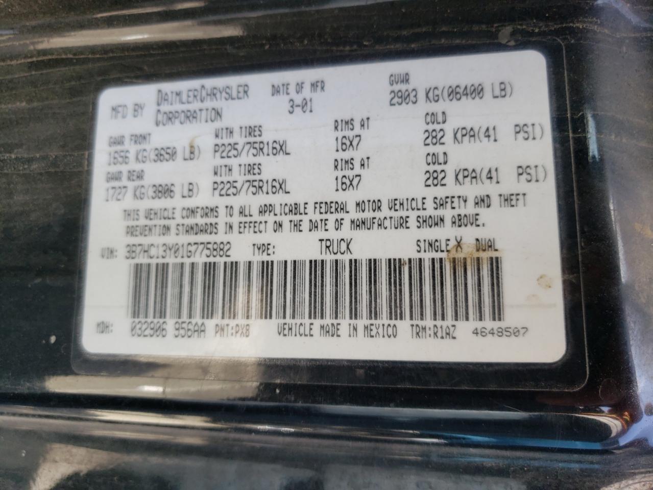 Photo 10 from auction – 2001 DODGE RAM 1500 with VIN 3B7HC13Y01G775882