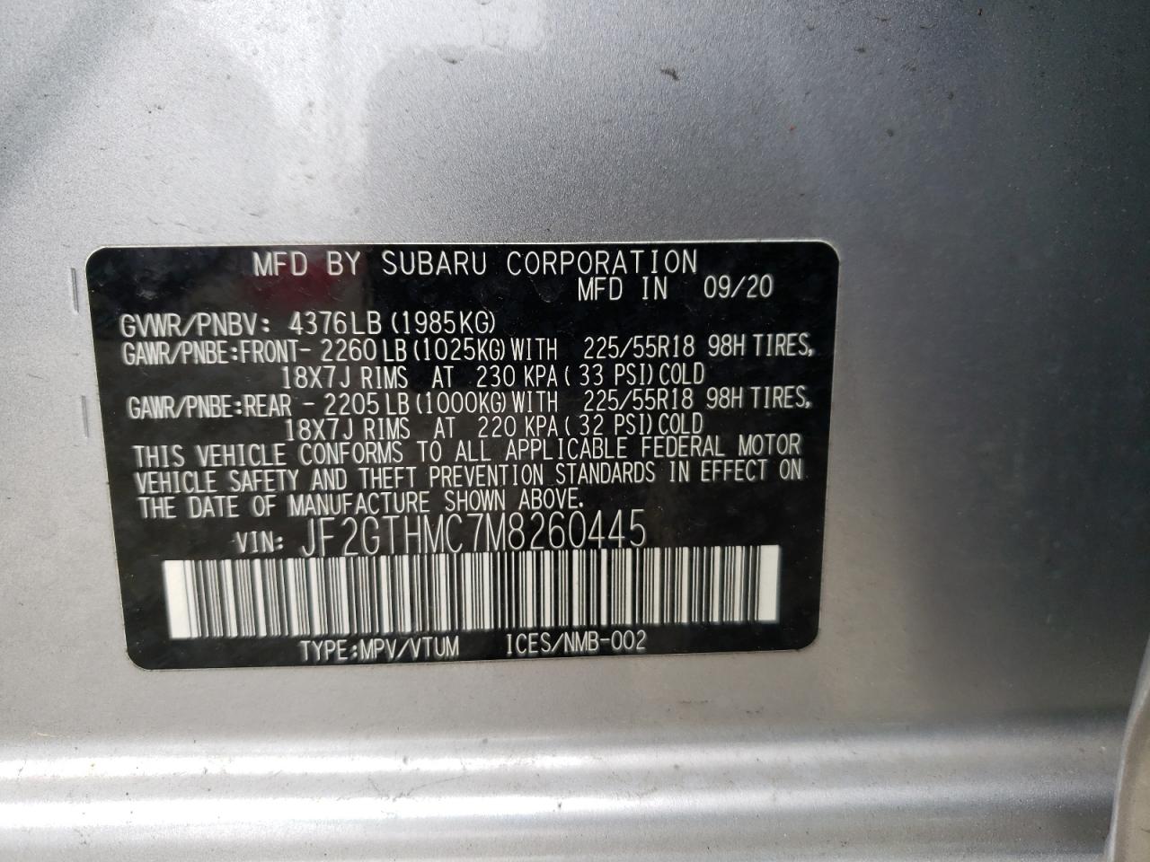 Photo 10 from auction – 2021 SUBARU CROSSTREK with VIN JF2GTHMC7M8260445