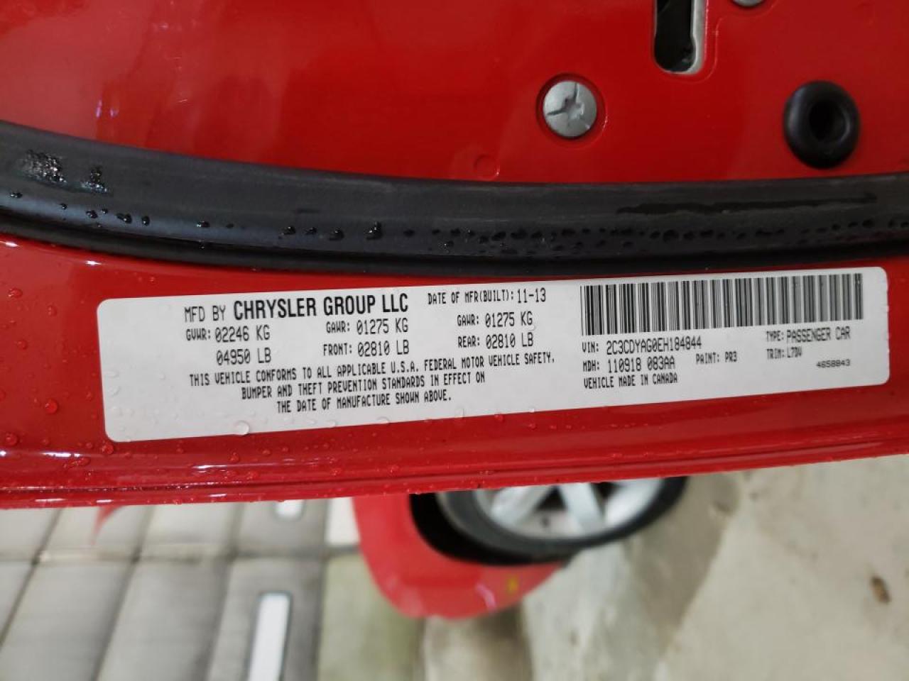 Photo 10 from auction – 2014 DODGE CHALLENGER with VIN 2C3CDYAG0EH184844