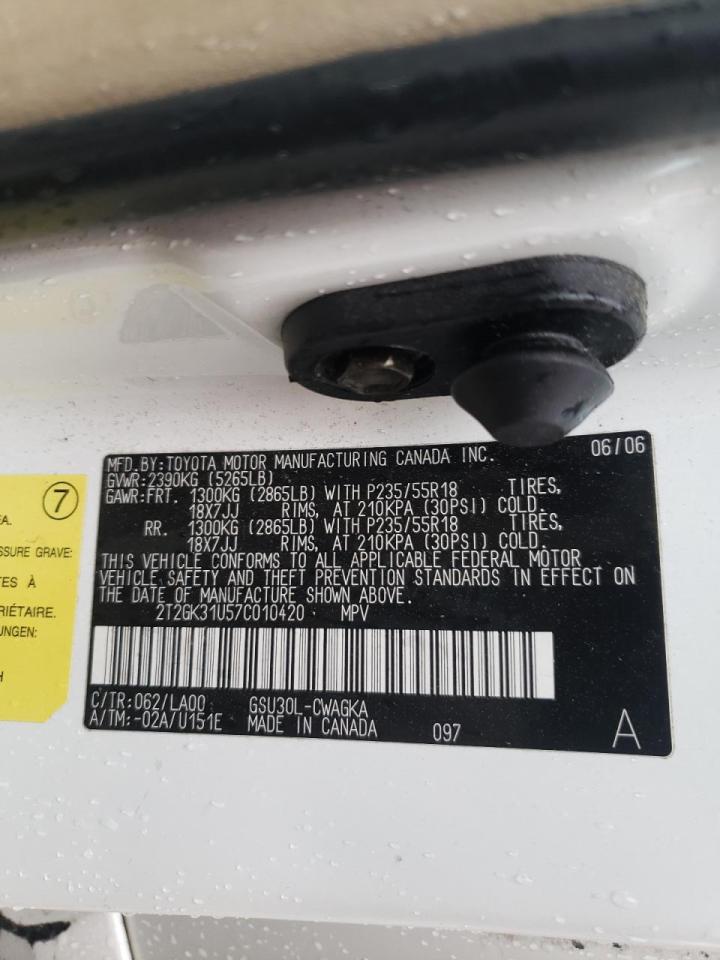 Photo 10 from auction – 2007 LEXUS RX 350 with VIN 2T2GK31U57C010420