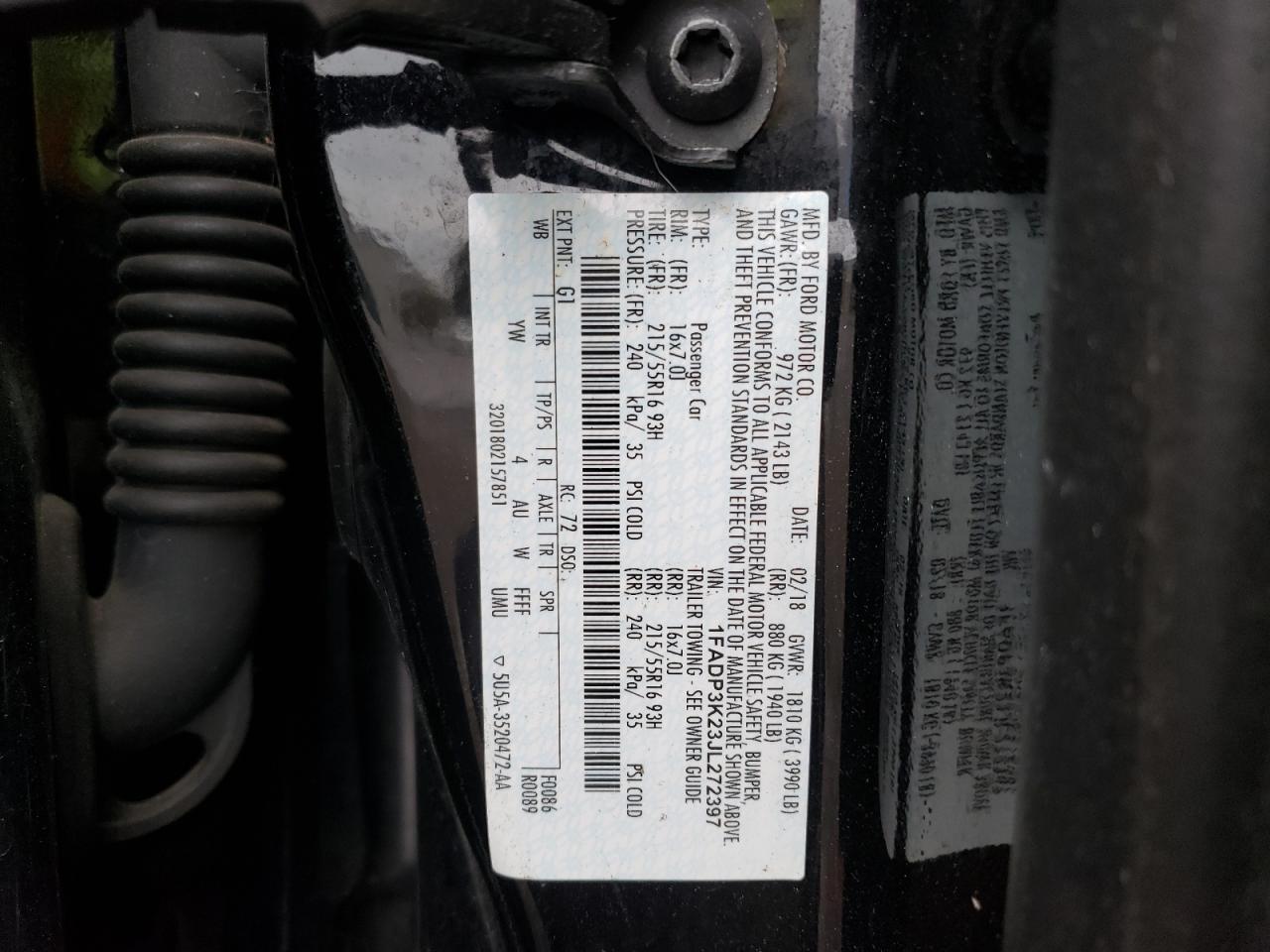 Photo 10 from auction – 2018 FORD FOCUS SE with VIN 1FADP3K23JL272397