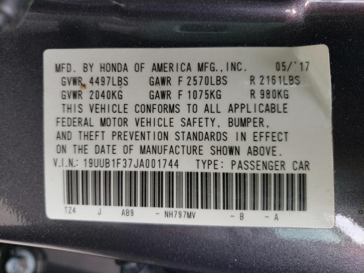 Photo 10 from auction – 2018 ACURA TLX with VIN 19UUB1F37JA001744