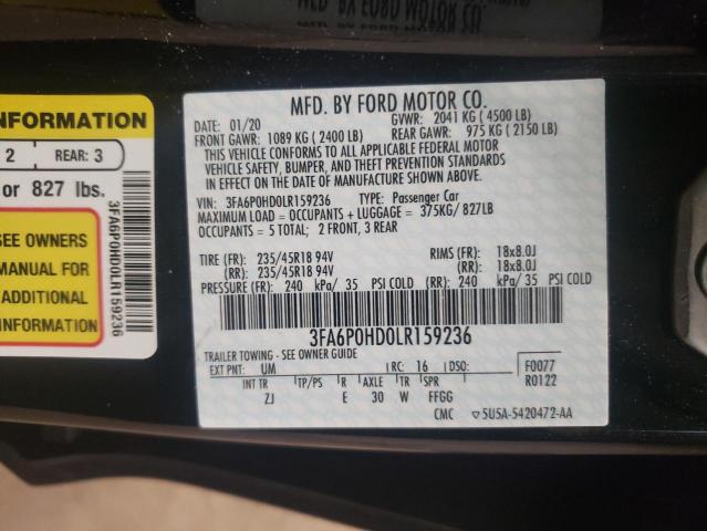 Photo 10 from auction – 2020 FORD FUSION with VIN 3FA6P0HD0LR159236