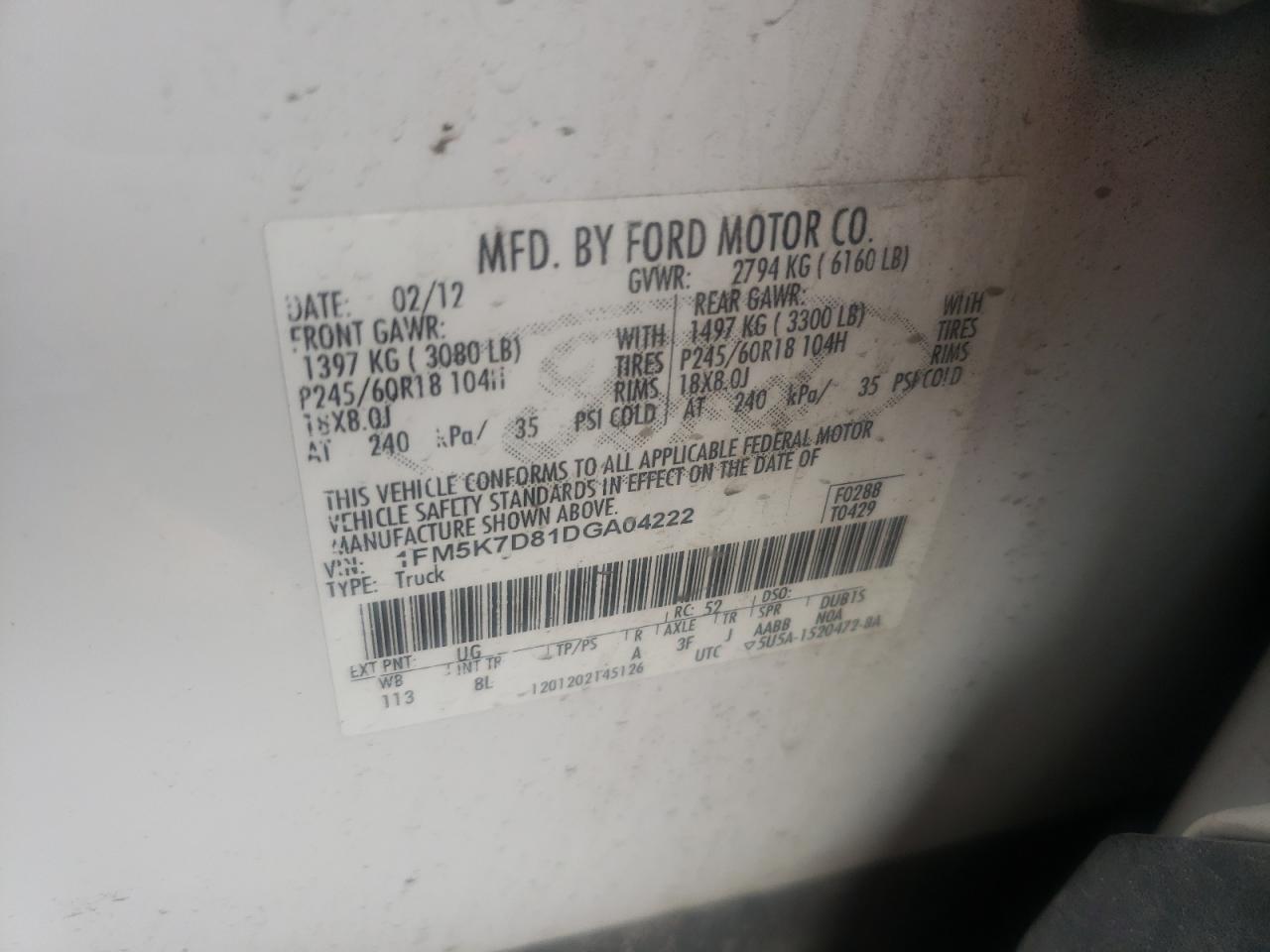 Photo 10 from auction – 2013 FORD EXPLORER X with VIN 1FM5K7D81DGA04222