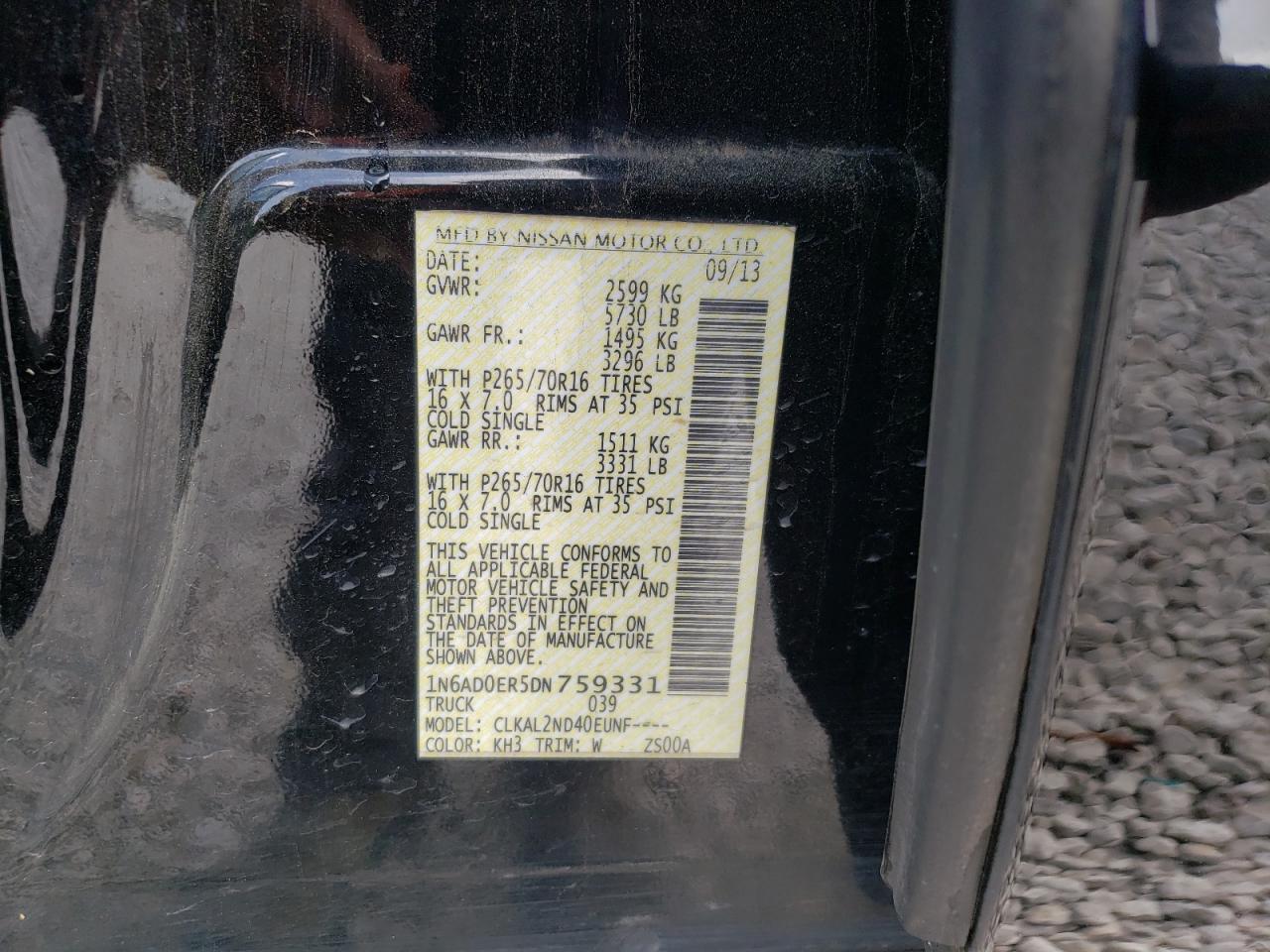Photo 10 from auction – 2013 NISSAN FRONTIER S with VIN 1N6AD0ER5DN759331