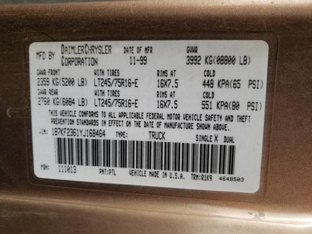 Photo 10 from auction – 2000 DODGE RAM 2500 with VIN 1B7KF2361YJ168464