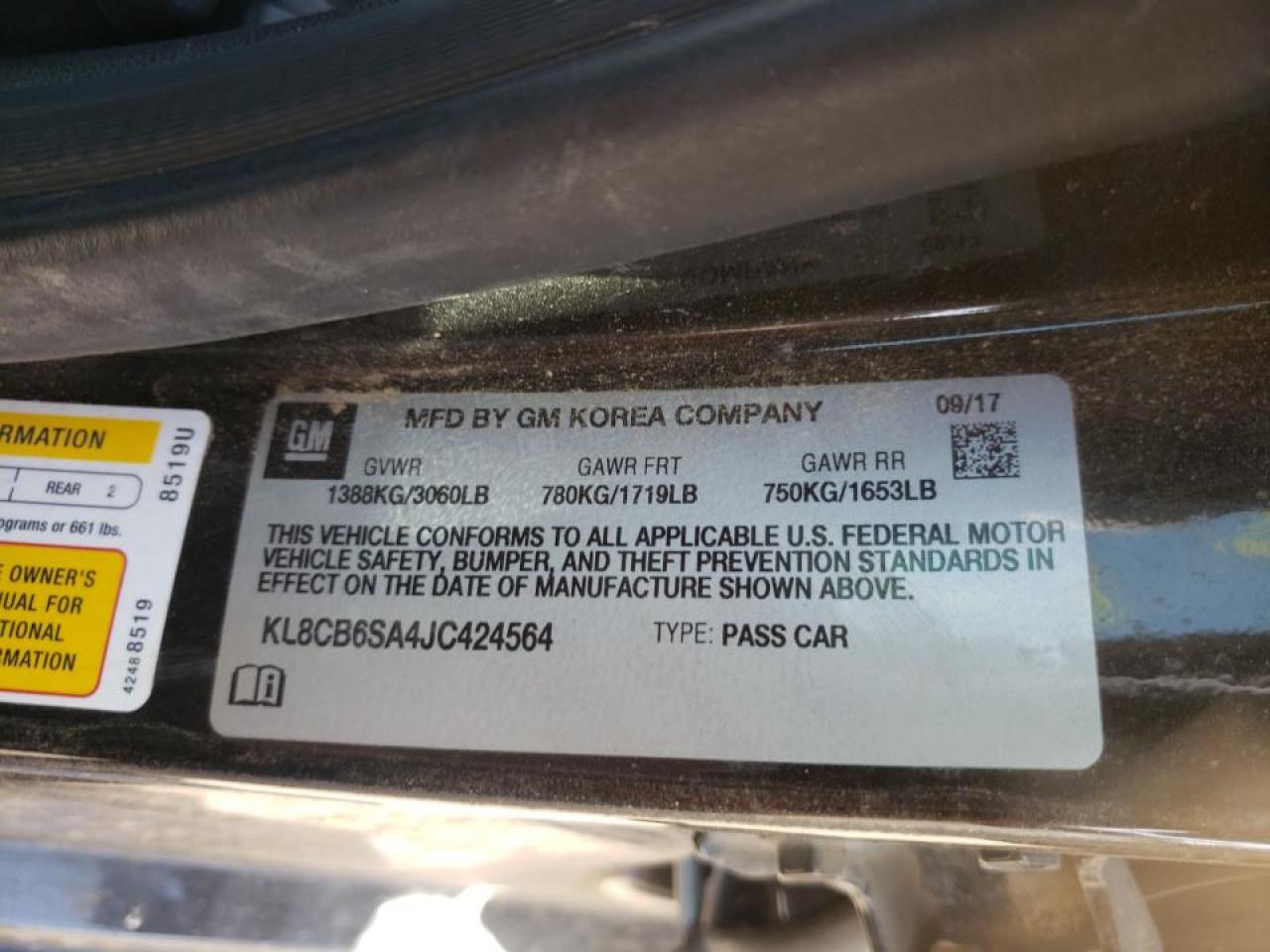 Photo 10 from auction – 2018 CHEVROLET SPARK LS with VIN KL8CB6SA4JC424564