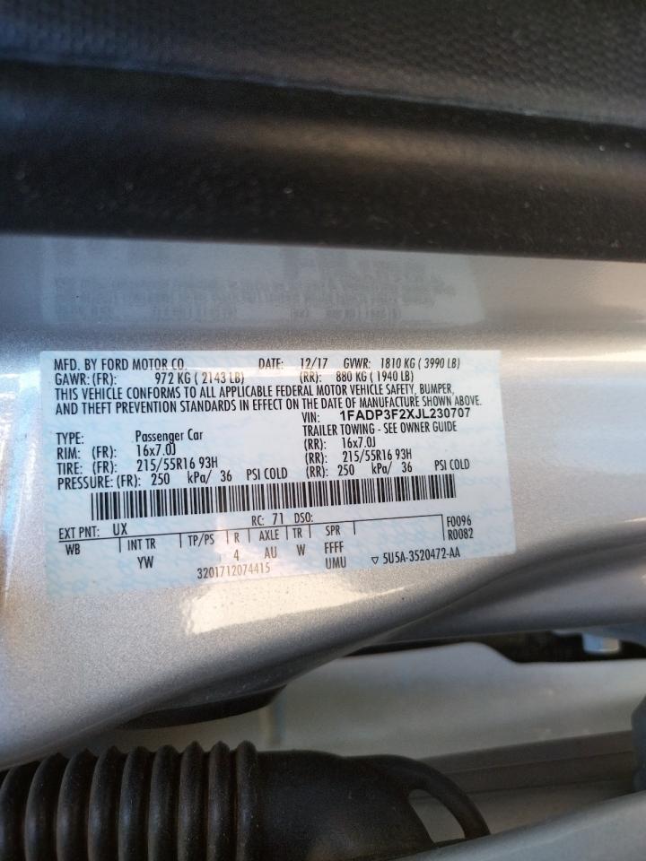Photo 10 from auction – 2018 FORD FOCUS SE with VIN 1FADP3F2XJL230707