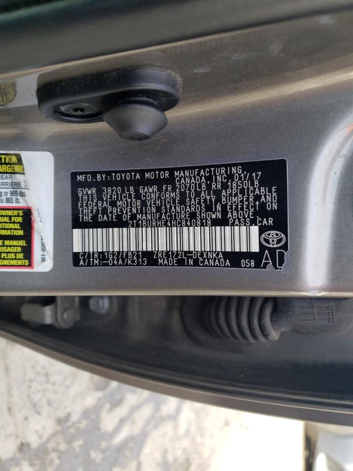 Photo 10 from auction – 2017 TOYOTA COROLLA L with VIN 2T1BURHE4HC840818