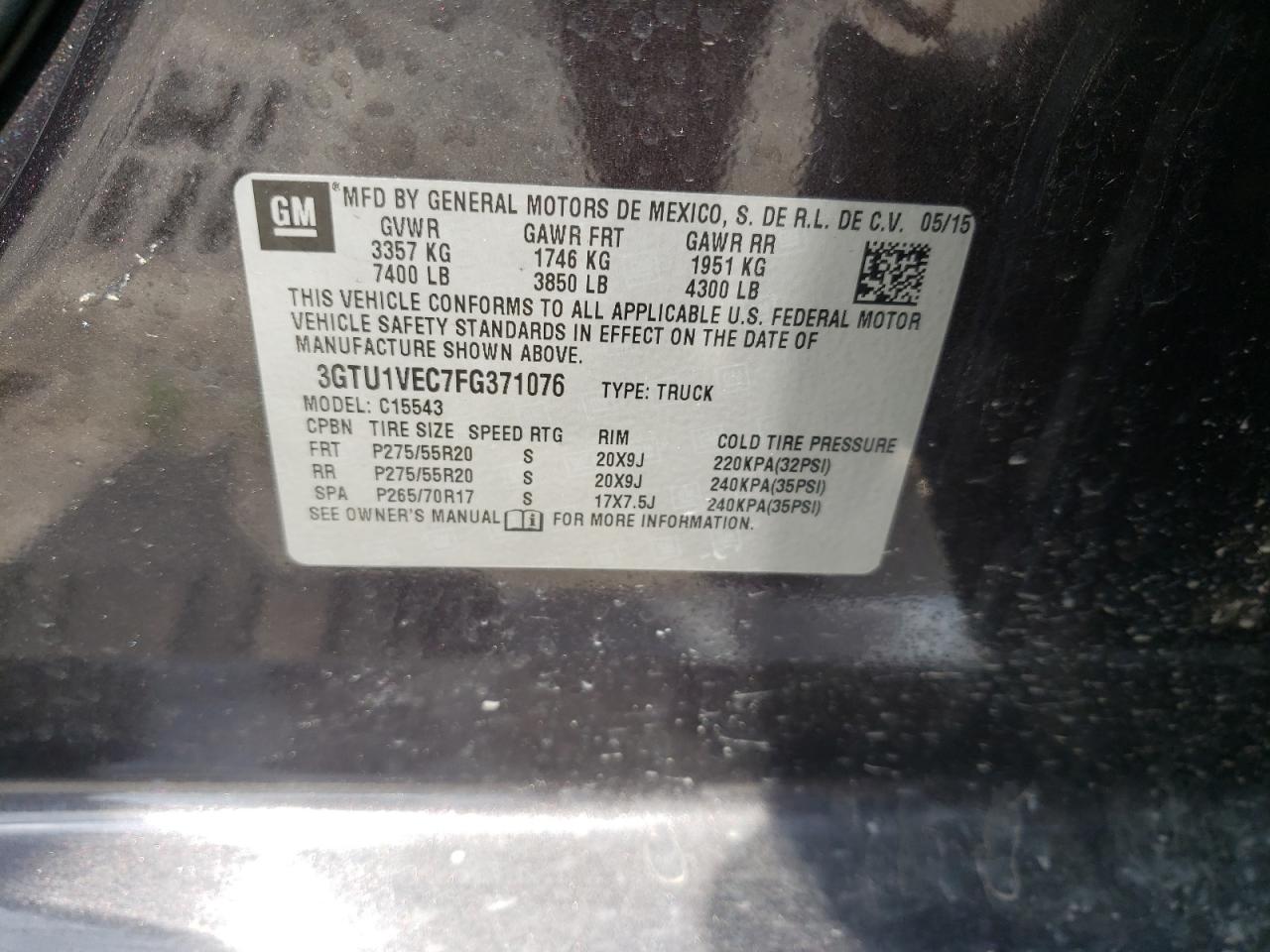 Photo 10 from auction – 2015 GMC SIERRA C15 with VIN 3GTU1VEC7FG371076