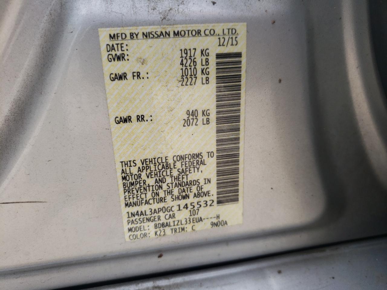 Photo 10 from auction – 2016 NISSAN ALTIMA 2.5 with VIN 1N4AL3AP0GC145532