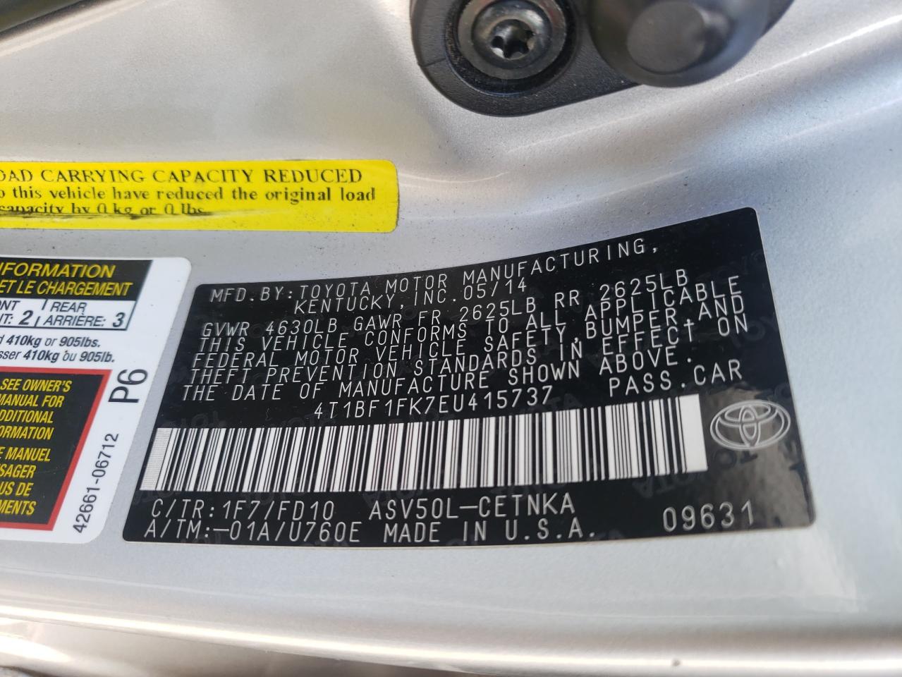Photo 10 from auction – 2014 TOYOTA CAMRY L with VIN 4T1BF1FK7EU415737