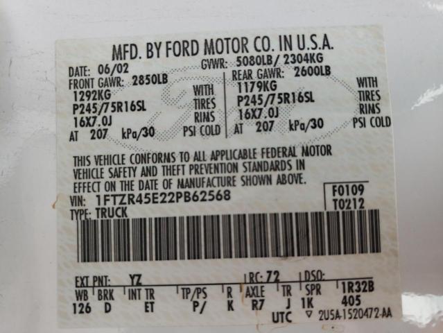 Photo 10 from auction – 2002 FORD RANGER SUP with VIN 1FTZR45E22PB62568