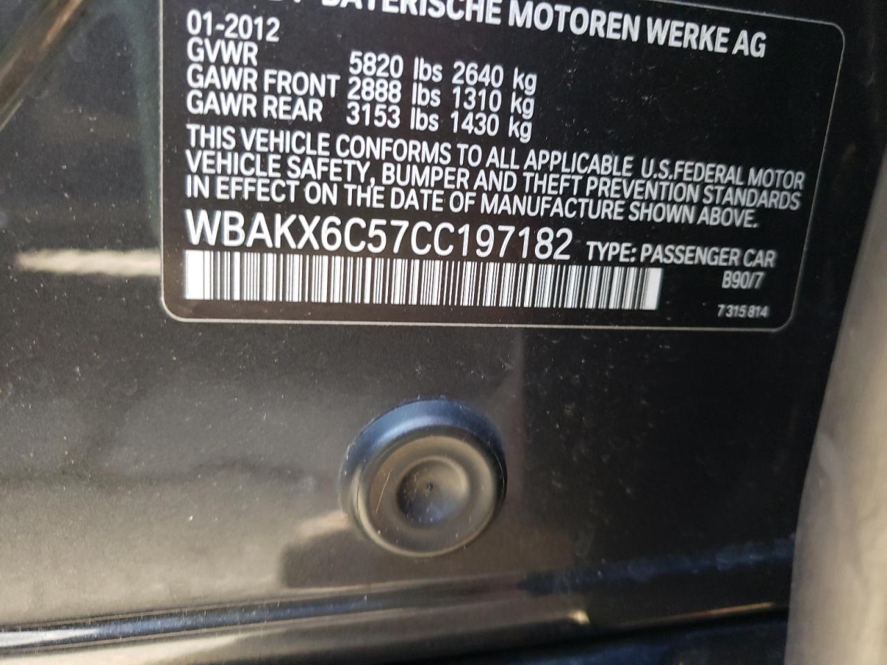 Photo 10 from auction – 2012 BMW 750 I with VIN WBAKX6C57CC197182