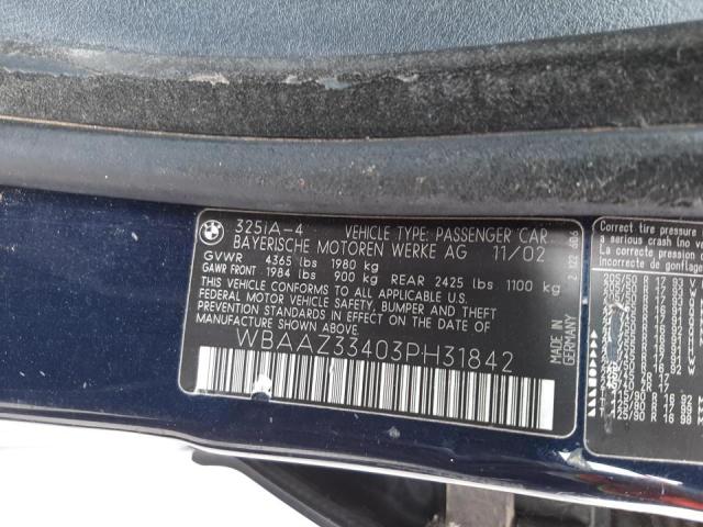 Photo 10 from auction – 2003 BMW 325I with VIN WBAAZ33403PH31842
