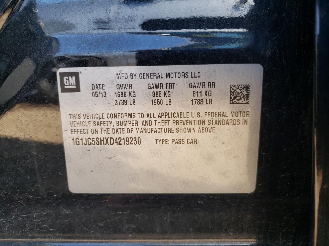 Photo 10 from auction – 2013 CHEVROLET SONIC LT with VIN 1G1JC5SHXD4219230