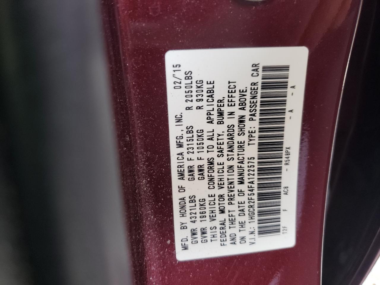 Photo 10 from auction – 2015 HONDA ACCORD SPO with VIN 1HGCR2F54FA122575