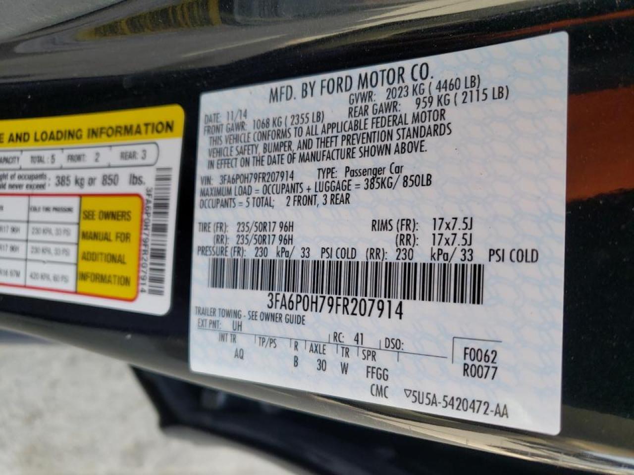 Photo 10 from auction – 2015 FORD FUSION SE with VIN 3FA6P0H79FR207914